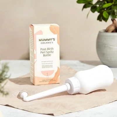 Image of Mummys Organics Post Birth Perineal wash Bottle, Upside Down Squeeze 300ml Angled Spout, Hospital Bag, Postpartum Essentials, Portable Bidet, Peri Spritz Travel White