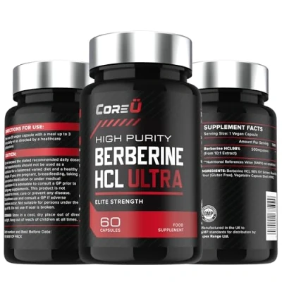 Image of Berberine HCL Ultra 98% Purity Supplement Premium High Strength, 60 Natural Capsules Vegan