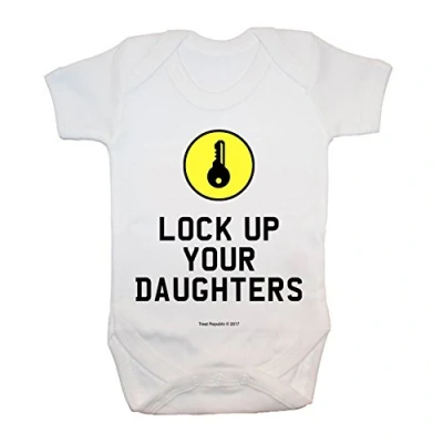 Image of &quot;Lock Up Your Daughters&quot; Bodysuit/Baby Grow, Baby Clothing, Rude, Cute, Funny, Boy, Girl, Unisex, Hilarious, Cheeky, Novelty, Christmas, Shower, Birthday Gifts, Presents (3 6 Months)