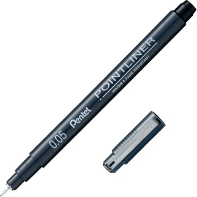 Image of Pentel Arts Pointliner, 0.05mm Tip, Black Pigment ink, Pack of 12 pens