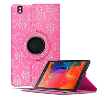 Image of Samsung Galaxy Tab Pro 8.4 Inch Case 360 Degree Rotating Stand Leather Flip Protective Cover for T320 (Butterfly Pink Diamond)
