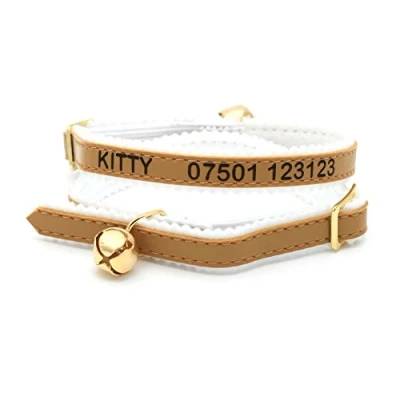 Image of Personalised Custom Cat Kitten Collar Laser Engraved Pet Name ID Tag (Gold)
