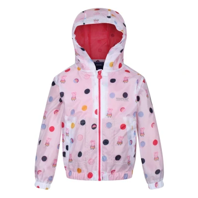 Image of Regatta Childrens Unisex Childrens/Kids Peppa Pig Polka Dot Hooded Waterproof Jacket (Light Pink) Size 3 4Y