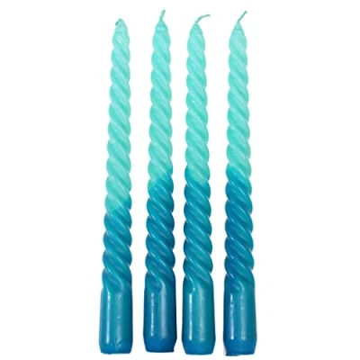 Image of Dip Dye Spiral Candles Teal and Blue (Set of 4)