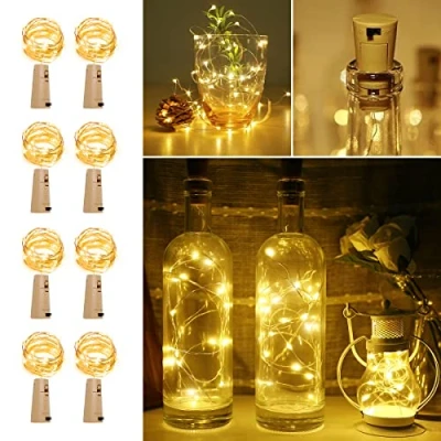 Image of LE Bottle Lights with Cork, 2m 20 LEDs, Warm White Cork for Bottles, Small Fairy Lighting Battery Powered, Table Centrepiece, Suits DIY, Room Decor, Wedding, Birthday, Party, Pack of 8
