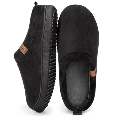 Image of MERRIMAC Men&#039;s slip on Slippers Comfy Memory Foam Non Indoor House Shoes Dark Black,9/10 UK