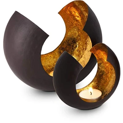Image of Vertrieb durch presents &amp; more Candle holder Set of 2: Tealight Sakrale, Brown gold, Metal, Festival, Tabletop, 12 x 6.5 11 cm, 18 15 cm