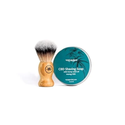 Image of Voyager CBD Shaving Soap with 100mg Premium &amp; Hemp Seed Oil Bamboo Brush Luxurious Lather, Soothes and Hydrates Skin, Natural Ingredients, Vegan Cruelty Free THC Free, 100ml