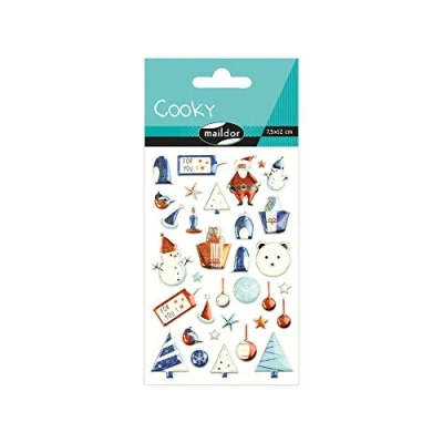 Image of Maildor Ref CY103C Cooky Stickers (Pack of 8 Sheets) 7.5 x 12cm Christmas Designs Approximately 249 Stickers, 3D Suitable for Children Aged 3+