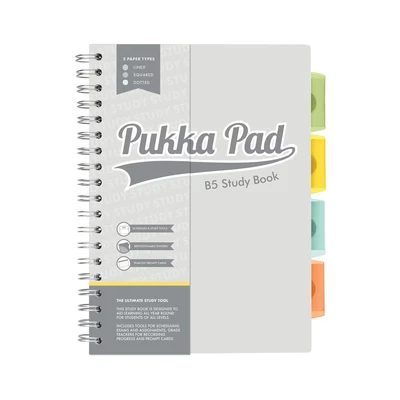 Image of Pukka Pads Study Book B5 4 Coloured Dividers &amp; Revision Cards Grey