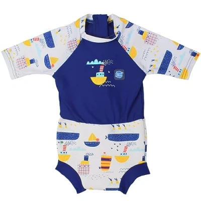 Image of Splash About Unisex Baby Happy Sunsuit And Toddler Swim, Tug Boats, 3 9 Months UK