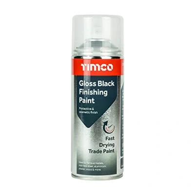 Image of TIMCO Gloss Black Finishing paint 380ml Ideal for ironmongery, garden furniture, decorative fixtures, concealing unsightly surfaces and repairing damaged