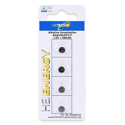 Image of HEITECH AG4 Alkaline Button Cell Batteries 1.5 V LR66 / L626 LR626 SR66 SR626 SR626SW 177/377 Leak Proof and with Long Shelf Life Pack of 4