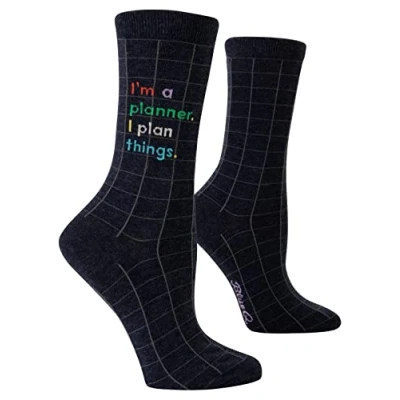 Image of Blue Q women&#039;s Novelty Crew Socks (fit shoe size 5 10), I&#039;m a Planner. I Plan Things., One