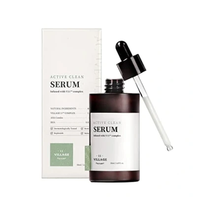 Image of [VILLAGE 11 FACTORY] ACTIVE CLEAN Serum (50ml) Korean Skincare Gentle Exfoliating with AHA &amp; BHA Acne Care Sebum Control 80% Natural Ingredients Vegan Formula
