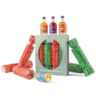 Image of Pud Flavoured Vodka Christmas Crackers 4 x 5cl Alcohol Gift Set Including Mini Bottles, Ideal for Cracker Gifts, Stocking Fillers or an Indulgent