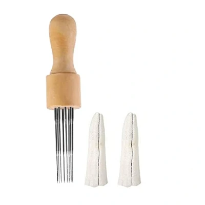 Image of Felting Needle with 8 Needles Tool,Craft Wool Felt Stitch Punch Tool Solid Wood Handle Eight Finger Cots