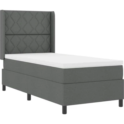 Image of Box Spring Bed with Mattress &amp; led Dark Grey 100x200 cm Fabric Vidaxl