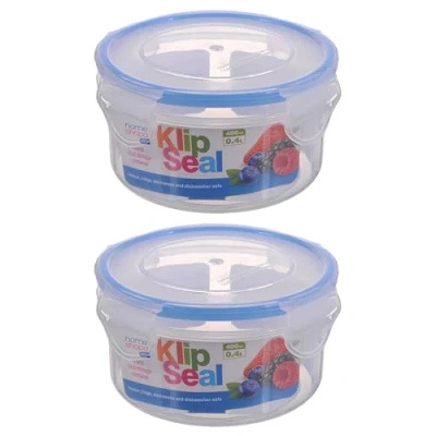 Image of HOMESHOPA Plastic Airtight Food Storage Container, 400ml 2 Pack Round Leakproof Stackable Container with Clip Lock Lid, BPA Free Reusable Meal Prep Lunch Box, Microwave Freezer &amp; Dishwasher Safe