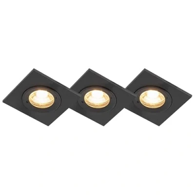 Image of Qazqa Set of 3 Bathroom downlights Black IP44 Xena Square Modern Suitable for LED GU10 Way Light Stainless Steel Outdoor spotway Living Room I Kitchen