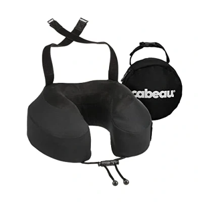 Image of Cabeau Evolution S3 Travel Pillow Airplane Seat Straps Ensures Your Head Won&#039;t Fall Forward Relax with Plush Memory Foam Quick Dry Fabric Keeps You Cool and (Indigo).., Jet black, Adult