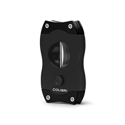 Image of Colibri V Cut Cigar Cutter Black Spring Loaded Release Deep 7mm Up to 60+ Ring Gauge Cigars Ergonomic Design