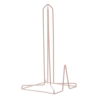 Image of Pink Finish Sleek Kitchen Roll Holder Free Standing Vertical Paper Towel Stand Stainless Steel With Base And Geometric Shape Holders 15 x 31