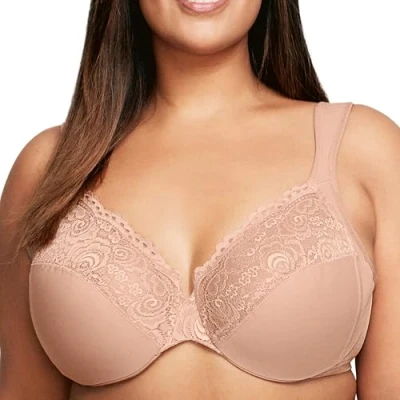 Image of Glamorise Full Figure Plus Size Low Cut Wonderwire Lace Bra Underwire #1240