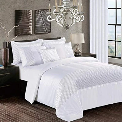Image of swift 3 Piece Fancy Duvet Cover Sequin Bedding Set with Pillowcase Silky Glittery Velvet (White, Double)