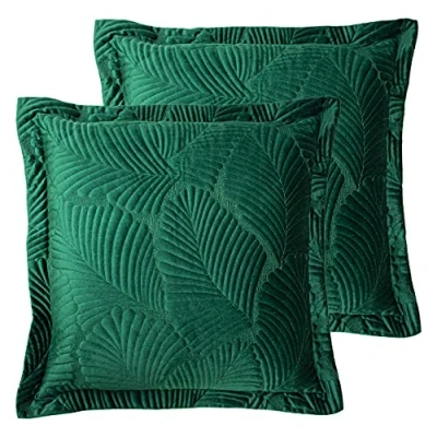 Image of Paoletti Palmeria Polyester Filled Cushions (Twin Pack), Emerald, 60 x 60cm