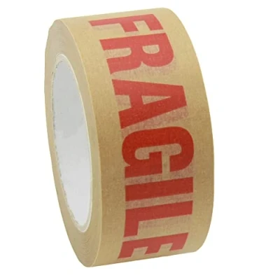 Image of Kraft Paper Packaging Tape Fully Recyclable Sticky Tapes Strong Eco Friendly for Packing Parcels and Boxes Brown Moving House (Fragile Printed, Pack of 1)