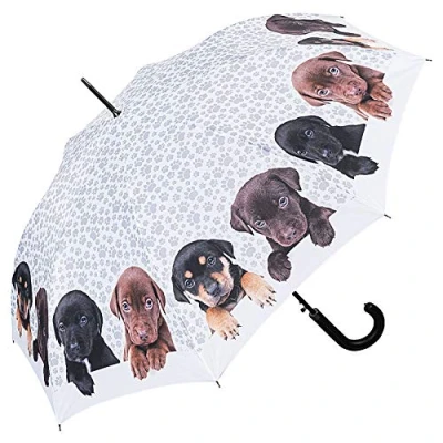 Image of VON LILIENFELD Puppy Quartz Umbrella Stick Large Heavy Duty Automatic Opening, Multicolored, 88/100, canes