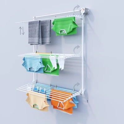 Image of foxydry Tower Vertical Retractable Clothes Airer for Indoor and Outdoor Use (White Right, 128 cm)