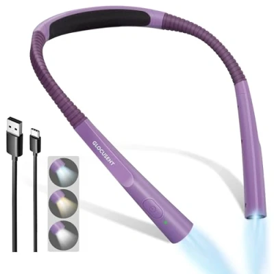 Image of Glocusent Reading Light Upgraded, 3 Colours &amp; Brightness Book Light, Lights for Books in Bed, Neck with 30 min Timer, Rechargeable Long Lasting, Perfect Reading, Knitting