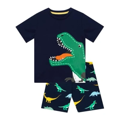 Image of Harry Bear Dinosaur Pyjamas Summer Boys Short Cotton Boys’ Pyjama Sets Blue 7 8 Years