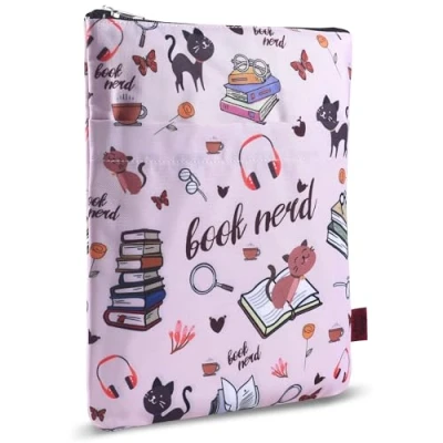 Image of Book Sleeve for Lovers, Nerd Protector, Covers Paperbacks, Washable Fabric, Sleeves with Zipper, Medium 11 Inch X 8.7