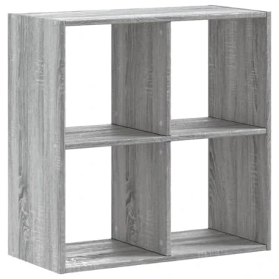 Image of vidaXL Grey Sonoma Engineered Wood Bookcase 4 Compartment Bookshelf/Storage Cabinet for Home &amp; Office 68.5 x 32 cm