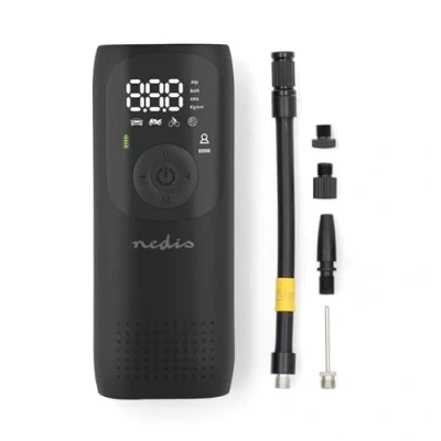 Image of Nedis Tyre Inflator Portable Air Compressor, Cordless Car 150 PSI (10.3 Bar) 5V, Fast Inflation, Auto Shut Off, 4000...
