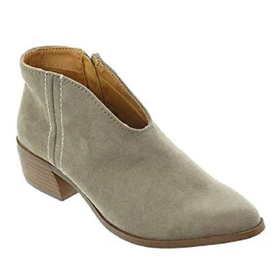 Image of Chelsea Boots Women Leather Ankle 5 cm Chunky Block Heel Booties Grey