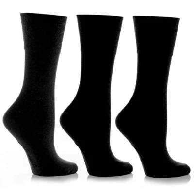 Image of 3 Pair Black Plain Cotton Socks Ladies 4 8 Gentle Grip