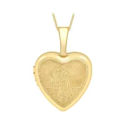 Image of Carissima Gold Women&#039;s 9ct Yellow Heart St Christopher Locket Pendant on Curb Chain Necklace of 46cm