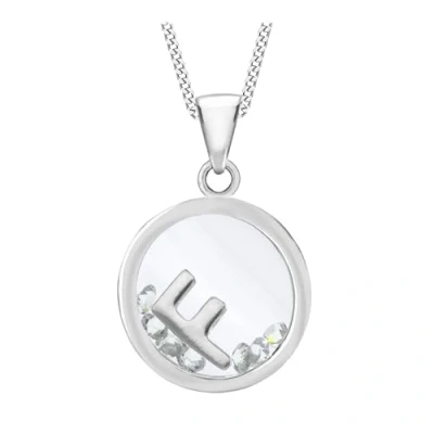 Image of Tuscany Silver Women&#039;s Sterling Floating Cubic Zirconia F Round Pendant on Curb Chain of Length 46 cm/18 Inch