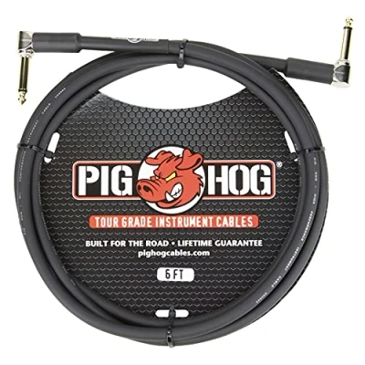Image of Pig Hog PH6RR High Performance 8mm Right Angle 1/4&quot; Guitar Instrument Cable, 6 Feet