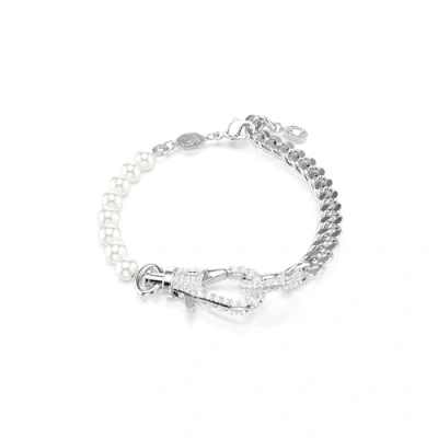 Image of Swarovski Dextera bracelet, Pavé, Crystal pearl, White, Rhodium plated