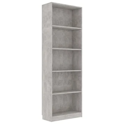 Image of vidaXL 5 Tier Book Cabinet in Concrete Grey Modern Design, Engineered Wood Construction, Space Saving Bookshelf for Living Room, Bedroom, Office (60x24x175 cm)