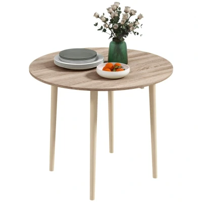 Image of HOMCOM Folding Dining Table for 4, Round Drop Leaf Table, Modern Space Saving Small Kitchen with Wood Legs Room, Natural