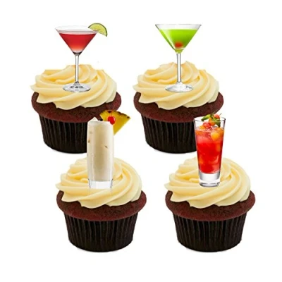 Image of Made4You Cocktails Edible Cupcake Toppers Stand up Wafer Cake Decorations (Pack of 24)