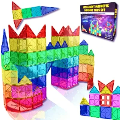 Image of Desire Deluxe Magnetic Tiles Building Blocks Construction Toys for Boys &amp; Girls 47pc STEM Learning Educational Toy Kids Age 3 4 5 6 7 8 Year Old Gift