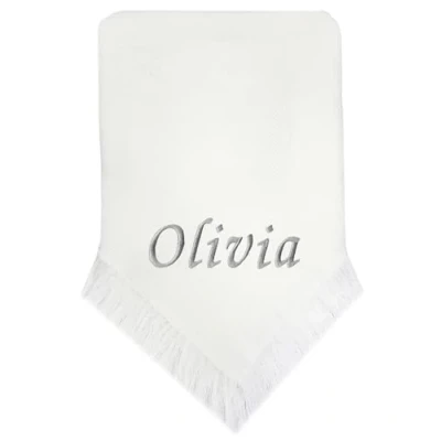 Image of Personalised Baby Girl Boy Shawl Blanket Christening Shower (White Grey Name)