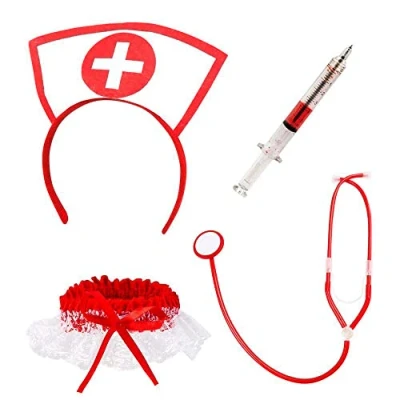 Image of Boland 44803 Sexy Nurse Set with Headband, Stethoscope, Garter and Syringe Pen, Doctor&#039;s Assistant, Doctor, Profession, Costume, Theme Party, Carnival
